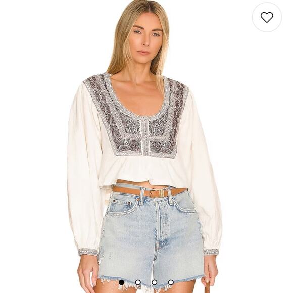 NWT Free People Revolve Iggie Embroidered Top Ivory & Black Long Sleeve M $148 - Picture 1 of 5